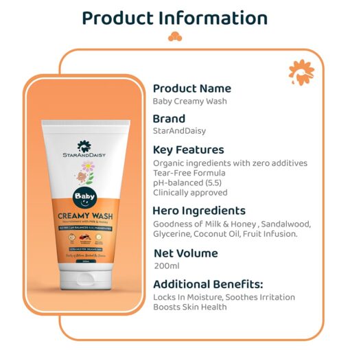 StarAndDaisy Baby Body Wash - No Tears Creamy Wash for Baby's Soft Skin with Sandalwood Fragrance (200 ML- Ph 5.5) - Image 6