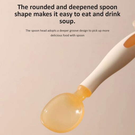 StarAndDaisy Silicone Baby Feeding/Training Spoon and Fork Set with Anti-Bacterial PP Storage Box (Orange & Cream) - Image 5