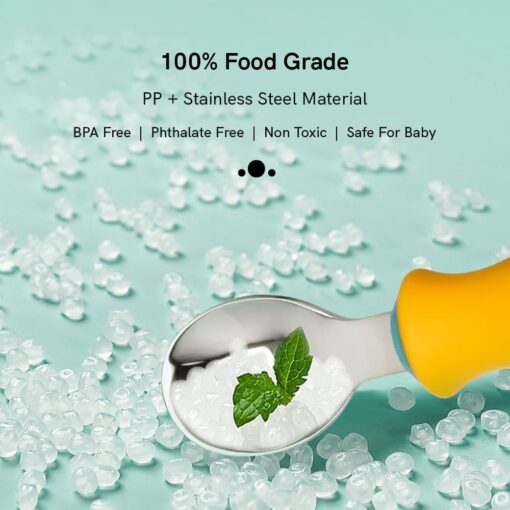 StarAndDaisy Stainless Steel SUS 316 Baby Feeding Training Spoon and Fork Set with Anti-Bacterial PP Storage Box - Green Orange - Image 8