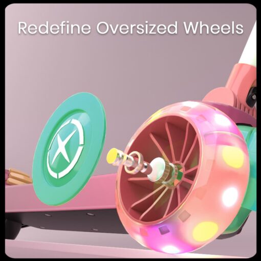 3 Wheel Scooter for Kids - Foldable Kick Scooters for Children with 5 Adjustable Heights and LED Lights for Boys and Girls Age 3-12 Year (Green Pink) - StarAndDaisy - Image 5