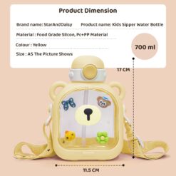 StarAndDaisy Kids Sipper Watter Bottle for Baby & Toddler with Animated Stickers & Leakproof Lock Cover and Adjustable Straps – Yellow, 700 ML