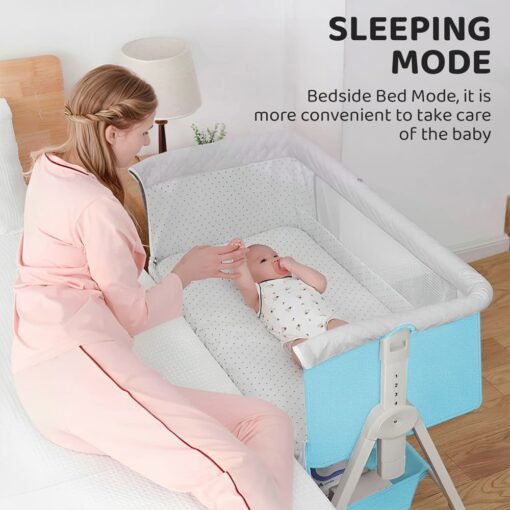 StarAndDaisy Pluto Luxury Baby Cradle with Height Adjustment and Next to Parents Bed with Soft Foam Mattress and Mosquito Net (Blue) - Image 5