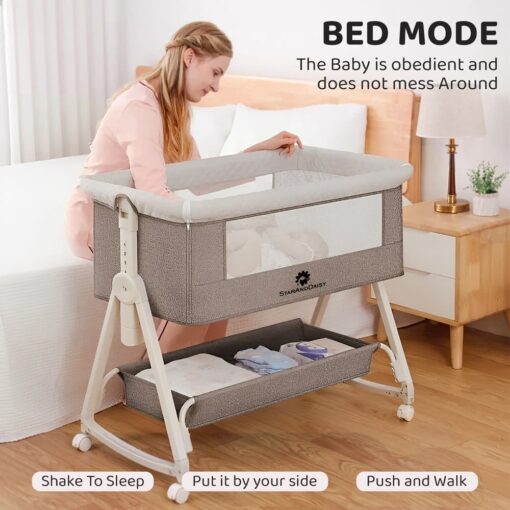 StarAndDaisy Pluto Luxury Baby Crib Cradle with Height Adjustment and  Soft Foam Mattress with Storage Basket - Brown - Image 4