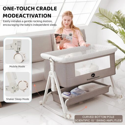 StarAndDaisy Pluto Luxury Baby Crib Cradle with Height Adjustment and  Soft Foam Mattress with Storage Basket - Brown - Image 7