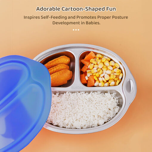 StarAndDaisy Stainless Steel Kids Dinner Plates with Three Compartments, Spill-Proof & Mess-Free Feeding for Babies - Green - Image 10