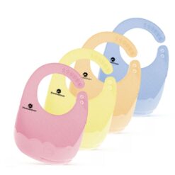 StraAndDaisy Silicone Baby Feeding Bibs with Adjustable Button, Washable and Reusable, Non-Messy, Bibs for Babies - Pack of 4