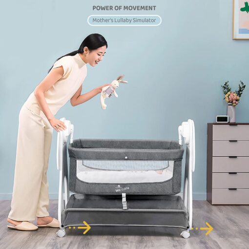 StarAndDaisy Electric Baby Crib Cradle with Mosquito Net, Wooden Legs, and 3 Gear Adjustable Swing with Smart Remote Control - Grey - Image 4
