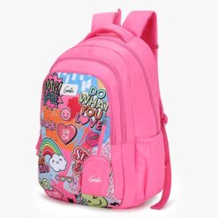 Genies Cool Waterproof Kids School Bag, with One Extra Pouch & Multiple Compartments - Pink