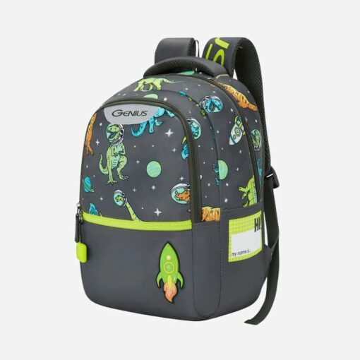 Genius by Safari Cosmo 23L Trendy Children's School Backpack with Name Tag, Ergonomic, And Lightweight for Boys & Girls - Grey