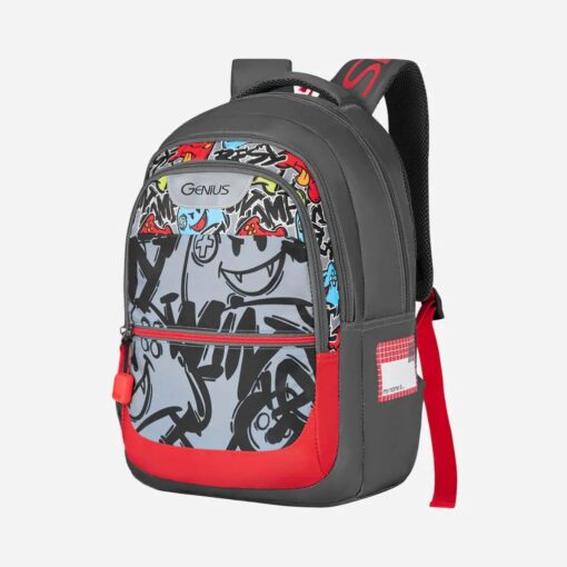 Genius by Safari Scribble Kids School Bags with Name Tag, Premium School Bags for Boys & Girls - 27L Grey