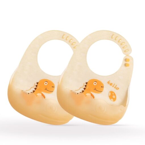 StarAndDaisy Reusable Bibs for Baby Feeding, & Weaning, Waterproof, Non-Messy Easy Cleaning -  Pack of 2-Printed Orange