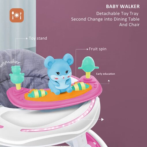 StarAndDaisy Multi-functional Intelligent Baby Walker with Height Adjustment, Early Education Baby Walker with Toy Tray - Pink - Image 8