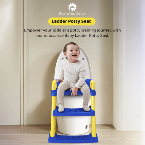 StarAndDaisy Kids Potty Toilet Training Seat with Ladder & Step Stool for Baby & Toddler, Splash Guard and Soft Cushion - Blue & Yellow - Image 2