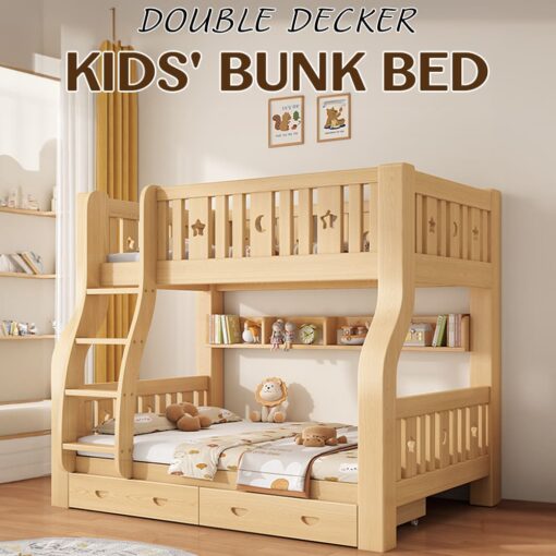 StarAndDaisy Premium Kids Bunk Bed without Ladder Storage, Double Decker Bed for Children with Bed Guardrail & Bookshelf (A1) - Image 2