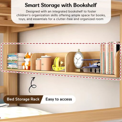 StarAndDaisy Premium Kids Bunk Bed without Ladder Storage, Double Decker Bed for Children with Bed Guardrail & Bookshelf (A1) - Image 7