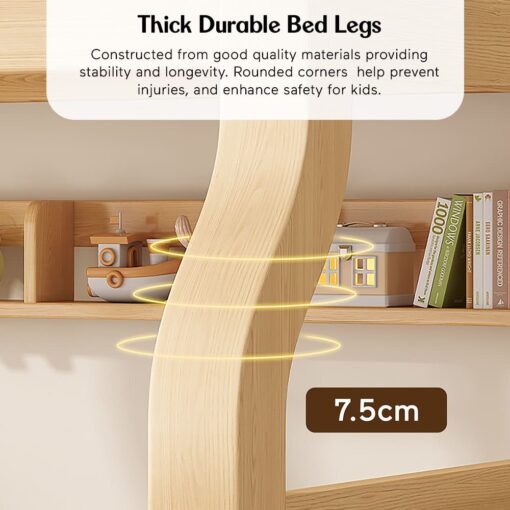 StarAndDaisy Luxury Bunk Bed for Kids without Ladder Cabinets, Double Decker Children's Bed with Bed Guardrail & Bookshelf (A9) - Image 8