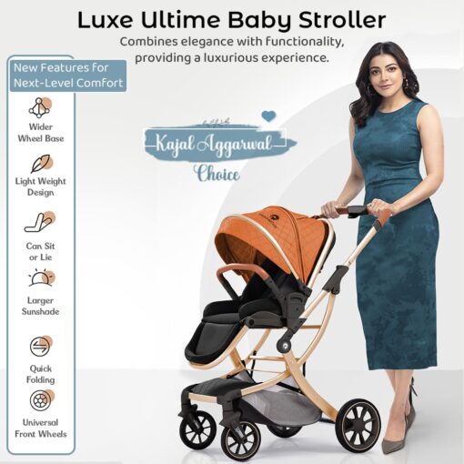 StarAndDaisy Luxe Ultima Compact Baby Stroller, Lightweight Travel Pram with Supportive Backrest for 0-3 Year Babies - Orange - Image 2