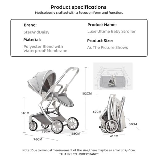 StarAndDaisy Luxe Ultima Compact Baby Stroller, Lightweight Travel Pram with Supportive Backrest for 0-3 Year Babies - Orange - Image 11