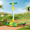 StarAndDaisy Rise 'n' Shine 3 Wheel Scooter for Kids, LED Light-Up Deck & Wheel with Music for 3 to 12 Year Children - Green Yellow