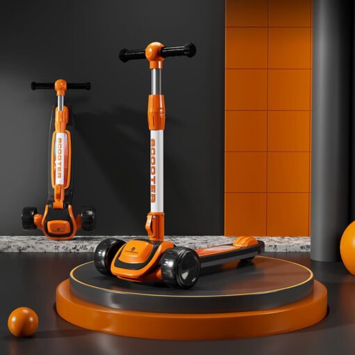 StarAndDaisy Rise 'n' Shine 3 Wheel Scooter for Kids with LED Light-Up Deck & Wheel with Music for 3 to 12 Year - Orange Black