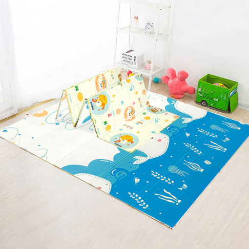 StarAndDaisy Waterproof Floor Mat for Toddlers, Infants Playmat Learning & Crawling for Babies - Jungle & Dolphin Print - 8mm Thickness