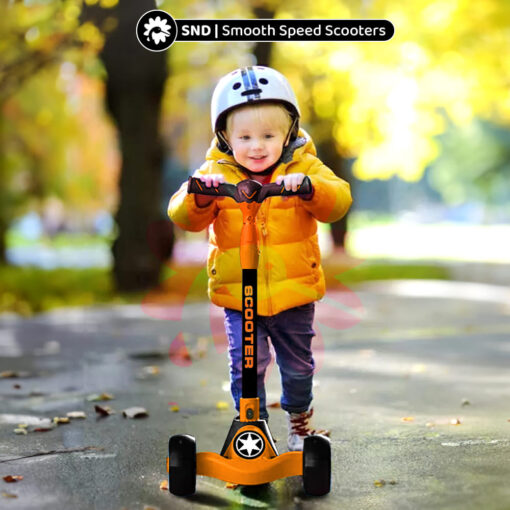 StarAndDaisy Glider Kick Scooter for Kids - 3 Wheel Foldable Scooters for Toddlers with 5 Adjustable Heights - Orange and Black - Image 3