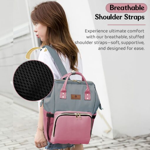 StarAndDaisy Diaper Bag for Moms & Babies, Waterproof Maternity Backpack for Travel with Spacious Compartments - Pink Grey - Image 6