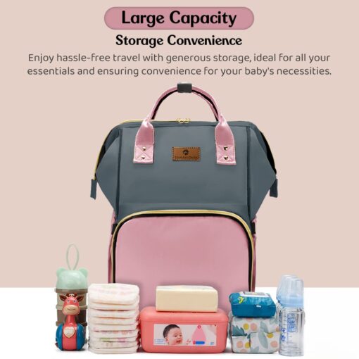 StarAndDaisy Diaper Bag for Moms & Babies, Waterproof Maternity Backpack for Travel with Spacious Compartments - Pink Grey - Image 4