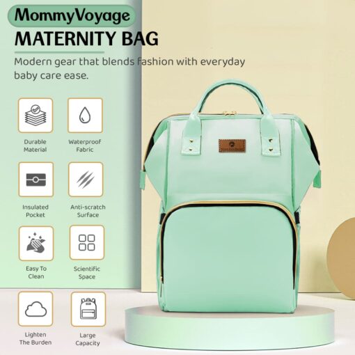StarAndDaisy Trendy Maternity Backpack, Waterproof  Diaper Bags for Moms Travel with Spacious Compartments - Green - Image 2