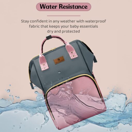 StarAndDaisy Diaper Bag for Moms & Babies, Waterproof Maternity Backpack for Travel with Spacious Compartments - Pink Grey - Image 3
