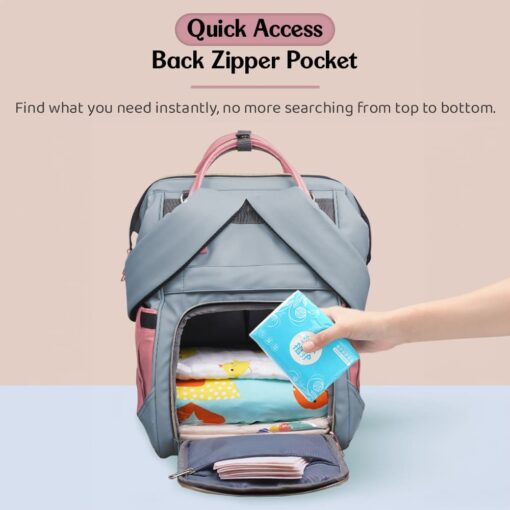 StarAndDaisy Diaper Bag for Moms & Babies, Waterproof Maternity Backpack for Travel with Spacious Compartments - Pink Grey - Image 10